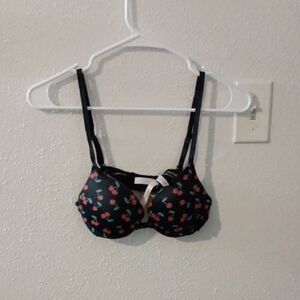 Victoria's Secret Black Bra with Red Heart Pattern